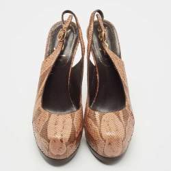 Saint Laurent Brown Snakeskin Leather Tribtoo Pumps Size 35