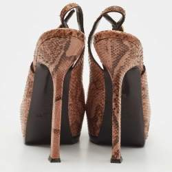 Saint Laurent Brown Snakeskin Leather Tribtoo Pumps Size 35