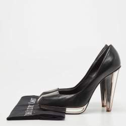 Pre Owned Saint Laurent Black Leather Square Toe Pumps Size 40