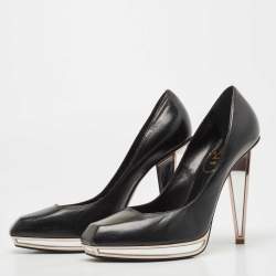 Pre Owned Saint Laurent Black Leather Square Toe Pumps Size 40