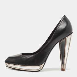 Pre Owned Saint Laurent Black Leather Square Toe Pumps Size 40