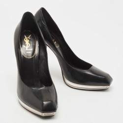 Pre Owned Saint Laurent Black Leather Square Toe Pumps Size 40