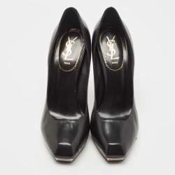 Pre Owned Saint Laurent Black Leather Square Toe Pumps Size 40