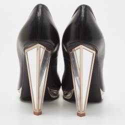 Pre Owned Saint Laurent Black Leather Square Toe Pumps Size 40