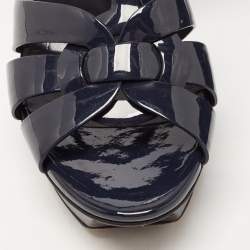 Saint Laurent Navy Blue Patent Leather Tribute Sandals Size 35.5