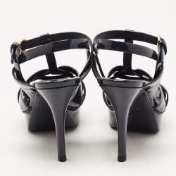 Saint Laurent Navy Blue Patent Leather Tribute Sandals Size 35.5