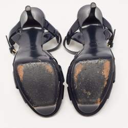 Saint Laurent Navy Blue Patent Leather Tribute Sandals Size 35.5