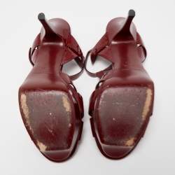 Pre Owned Saint Laurent Burgundy Patent Leather Tribute Sandals Size 39