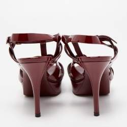 Pre Owned Saint Laurent Burgundy Patent Leather Tribute Sandals Size 39