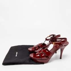 Pre Owned Saint Laurent Burgundy Patent Leather Tribute Sandals Size 39
