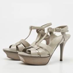 Pre Owned Saint Laurent Grey Leather Tribute Sandals Size 35