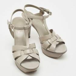 Pre Owned Saint Laurent Grey Leather Tribute Sandals Size 35