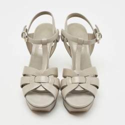 Pre Owned Saint Laurent Grey Leather Tribute Sandals Size 35