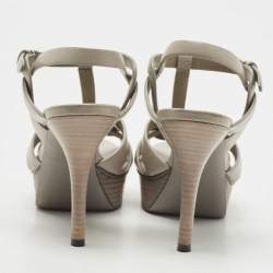 Pre Owned Saint Laurent Grey Leather Tribute Sandals Size 35