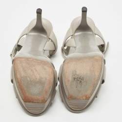 Pre Owned Saint Laurent Grey Leather Tribute Sandals Size 35