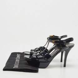 Pre Owned Saint Laurent Paris Navy Blue Patent Leather Tribute Sandals Size 36