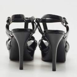 Pre Owned Saint Laurent Paris Navy Blue Patent Leather Tribute Sandals Size 36