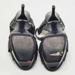 Pre Owned Saint Laurent Paris Navy Blue Patent Leather Tribute Sandals Size 36