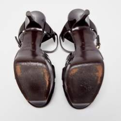 Pre Owned Saint Laurent Burgundy Patent Leather Tribute Sandals Size 35.5