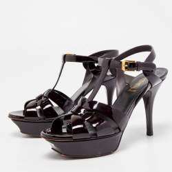 Pre Owned Saint Laurent Burgundy Patent Leather Tribute Sandals Size 35.5