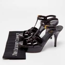 Pre Owned Saint Laurent Burgundy Patent Leather Tribute Sandals Size 35.5