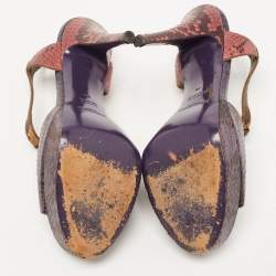 مملوكة مسبقًا Saint Laurent Multicolor Python Leather Slingback Platform  Sandals Size 38