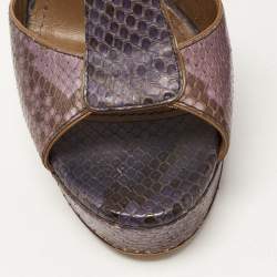مملوكة مسبقًا Saint Laurent Multicolor Python Leather Slingback Platform  Sandals Size 38