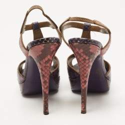 مملوكة مسبقًا Saint Laurent Multicolor Python Leather Slingback Platform  Sandals Size 38