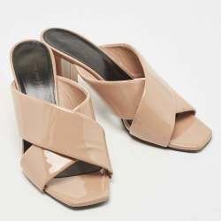 Pre Owned Saint Laurent Beige Patent Leather Loulou Sandals Size 38