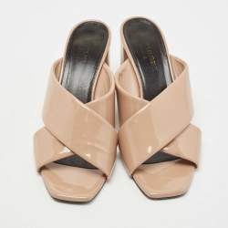 Pre Owned Saint Laurent Beige Patent Leather Loulou Sandals Size 38