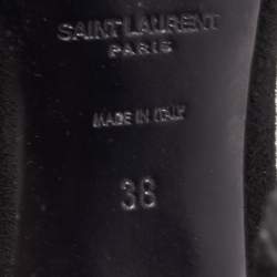 Pre Owned Saint Laurent Black Suede Pointed Toe Wrap Ankle Boots Size 38