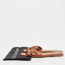 Pre Owned Saint Laurent Tan Leather Tribute Flat Slides Size 37