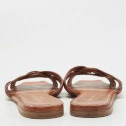 Pre Owned Saint Laurent Tan Leather Tribute Flat Slides Size 37