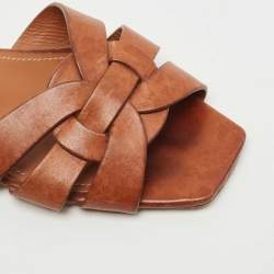 Pre Owned Saint Laurent Tan Leather Tribute Flat Slides Size 37