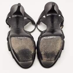 Pre Owned Saint Laurent Black Leather Tribute Ankle Strap Sandals Size 38.5