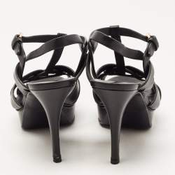 Pre Owned Saint Laurent Black Leather Tribute Ankle Strap Sandals Size 38.5