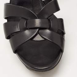 Pre Owned Saint Laurent Black Leather Tribute Ankle Strap Sandals Size 38.5