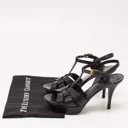 Pre Owned Saint Laurent Black Leather Tribute Ankle Strap Sandals Size 38.5