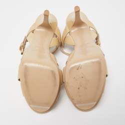 Pre Owned Saint Laurent Beige Leather Tribute Platform Sandals Size 35 