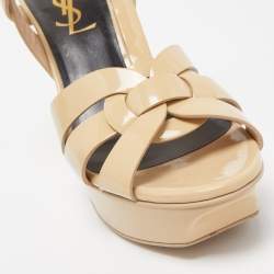 Pre Owned Saint Laurent Beige Leather Tribute Platform Sandals Size 35 