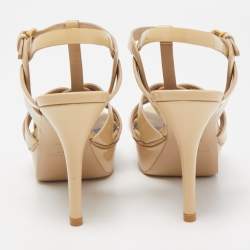 Pre Owned Saint Laurent Beige Leather Tribute Platform Sandals Size 35 