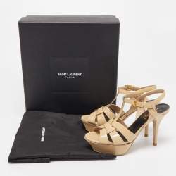 Pre Owned Saint Laurent Beige Leather Tribute Platform Sandals Size 35 