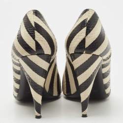 مملوكة مسبقًا Saint Laurent Black/White Snakeskin Leather Pointed Toe Pumps Size 39