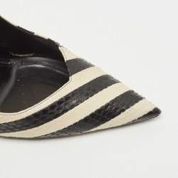 مملوكة مسبقًا Saint Laurent Black/White Snakeskin Leather Pointed Toe Pumps Size 39