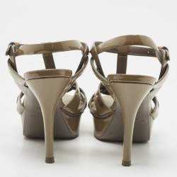 Pre Owned Saint Laurent Olive Green Patent Leather Tribute Sandals Size 35.5