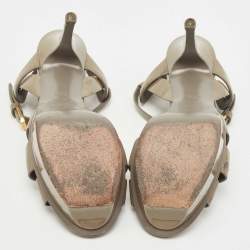 Pre Owned Saint Laurent Olive Green Patent Leather Tribute Sandals Size 35.5