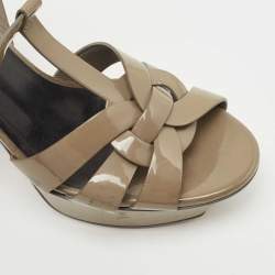 Pre Owned Saint Laurent Olive Green Patent Leather Tribute Sandals Size 35.5
