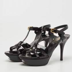 Pre Owned Saint Laurent Black Patent Leather Tribute Sandals Size 35