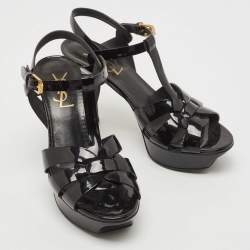Pre Owned Saint Laurent Black Patent Leather Tribute Sandals Size 35