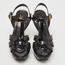 Pre Owned Saint Laurent Black Patent Leather Tribute Sandals Size 35
